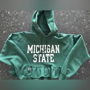 Champion Green Michigan State cropped ruffle Hoodie